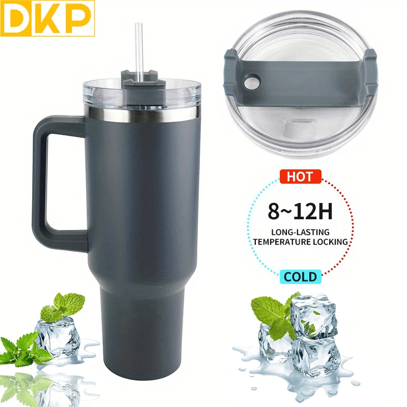 DKP Bottiglia D'acqua Con Capacità Di 40 Once Con Manico E Coperchio A Cannuccia, Bottiglie D'acqua In Acciaio Inossidabile Riutilizzabili E Isolate, Tazza Da Viaggio, Tazza Da Caffè, Tazza Da Auto, Tazza Da Acqua Per Uomini E Donne, Campeggio All'aperto