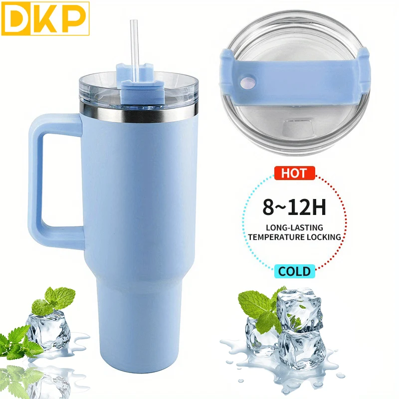 DKP Bottiglia D'acqua Con Capacità Di 40 Once Con Manico E Coperchio A Cannuccia, Bottiglie D'acqua In Acciaio Inossidabile Riutilizzabili E Isolate, Tazza Da Viaggio, Tazza Da Caffè, Tazza Da Auto, Tazza Da Acqua Per Uomini E Donne, Campeggio All'aperto