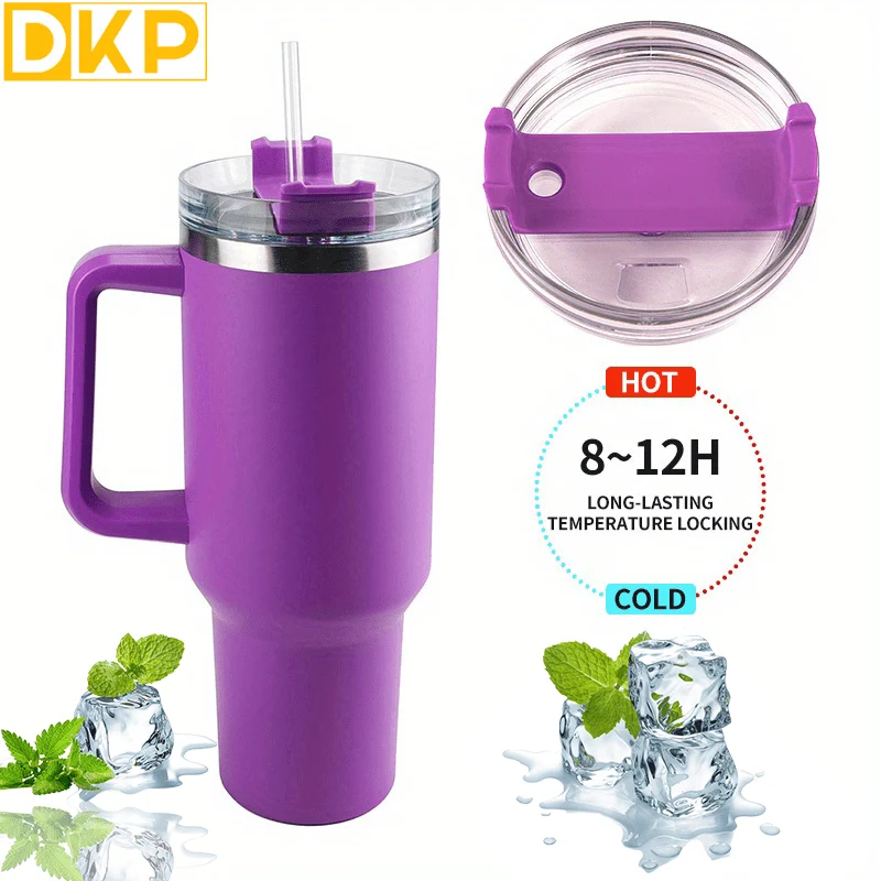 DKP Bottiglia D'acqua Con Capacità Di 40 Once Con Manico E Coperchio A Cannuccia, Bottiglie D'acqua In Acciaio Inossidabile Riutilizzabili E Isolate, Tazza Da Viaggio, Tazza Da Caffè, Tazza Da Auto, Tazza Da Acqua Per Uomini E Donne, Campeggio All'aperto