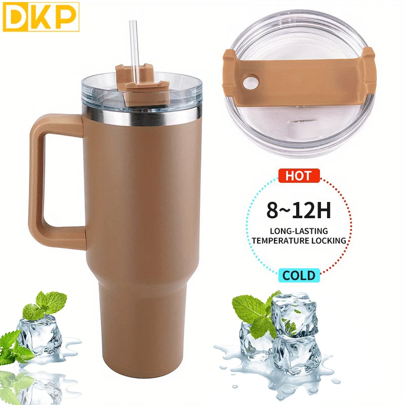 DKP Bottiglia D'acqua Con Capacità Di 40 Once Con Manico E Coperchio A Cannuccia, Bottiglie D'acqua In Acciaio Inossidabile Riutilizzabili E Isolate, Tazza Da Viaggio, Tazza Da Caffè, Tazza Da Auto, Tazza Da Acqua Per Uomini E Donne, Campeggio All'aperto