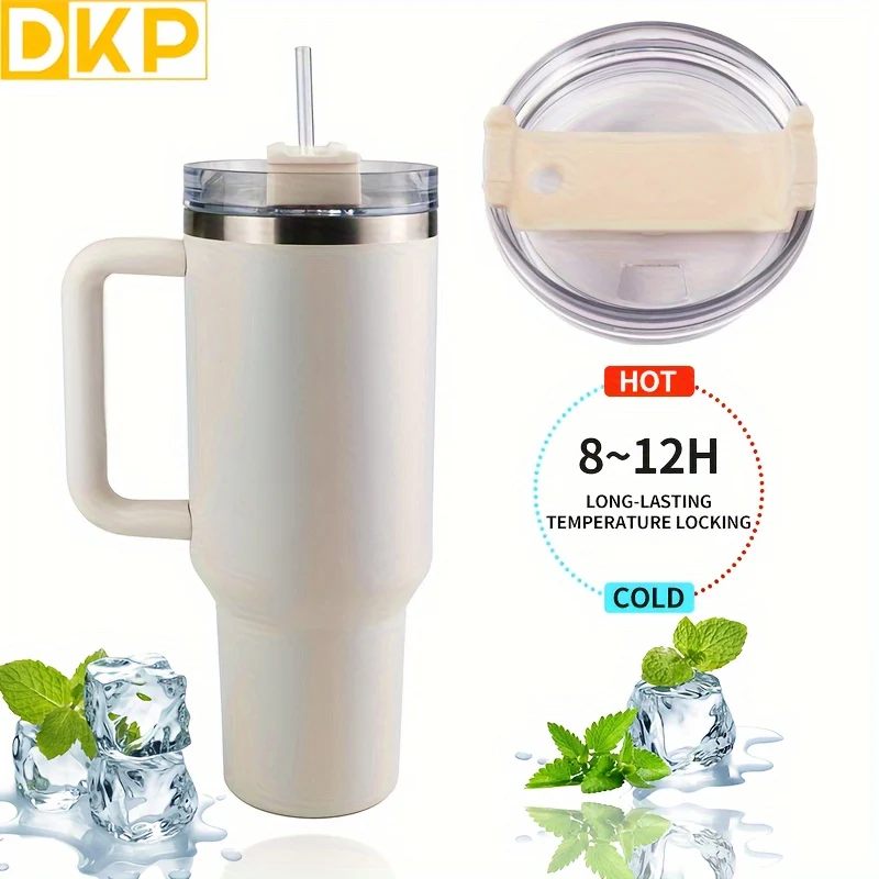 DKP Bottiglia D'acqua Con Capacità Di 40 Once Con Manico E Coperchio A Cannuccia, Bottiglie D'acqua In Acciaio Inossidabile Riutilizzabili E Isolate, Tazza Da Viaggio, Tazza Da Caffè, Tazza Da Auto, Tazza Da Acqua Per Uomini E Donne, Campeggio All'aperto