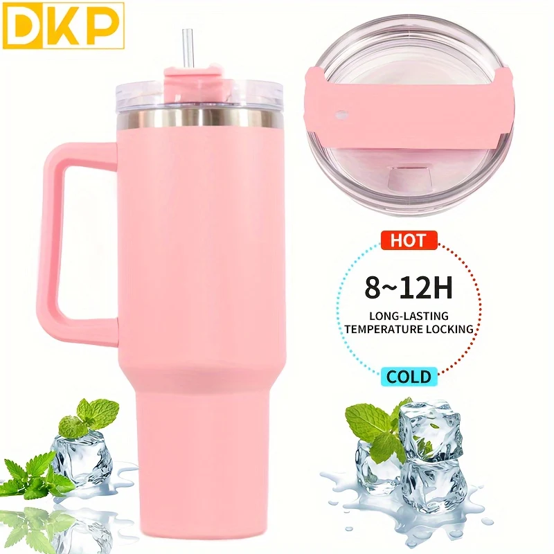 DKP Bottiglia D'acqua Con Capacità Di 40 Once Con Manico E Coperchio A Cannuccia, Bottiglie D'acqua In Acciaio Inossidabile Riutilizzabili E Isolate, Tazza Da Viaggio, Tazza Da Caffè, Tazza Da Auto, Tazza Da Acqua Per Uomini E Donne, Campeggio All'aperto