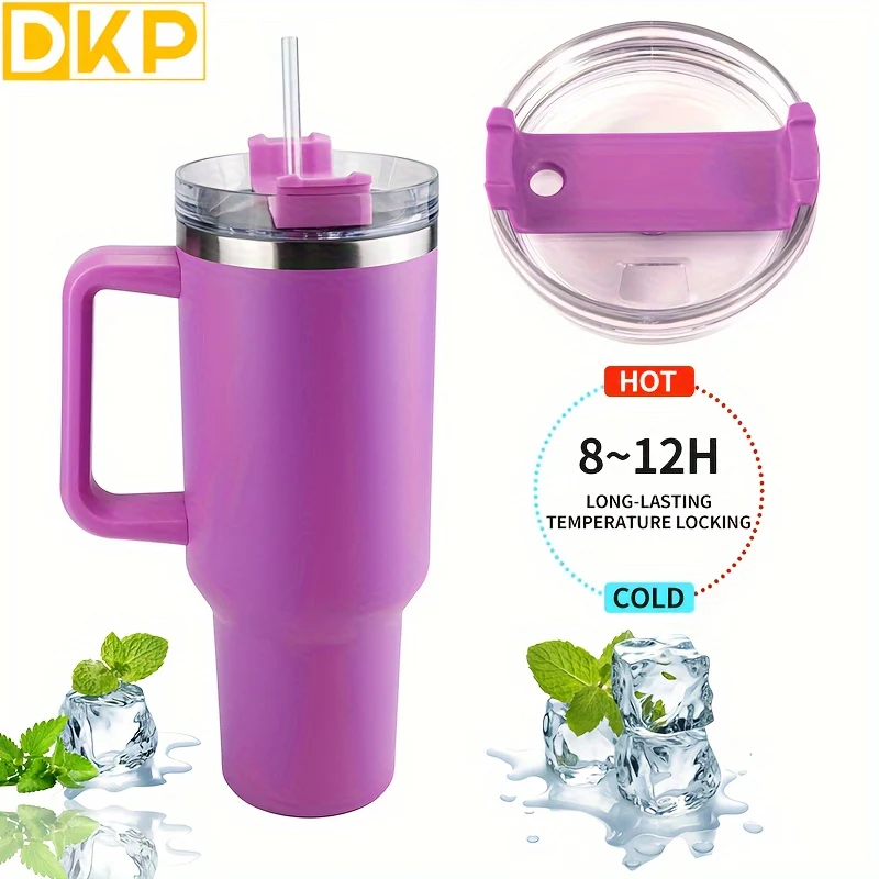 DKP Bottiglia D'acqua Con Capacità Di 40 Once Con Manico E Coperchio A Cannuccia, Bottiglie D'acqua In Acciaio Inossidabile Riutilizzabili E Isolate, Tazza Da Viaggio, Tazza Da Caffè, Tazza Da Auto, Tazza Da Acqua Per Uomini E Donne, Campeggio All'aperto