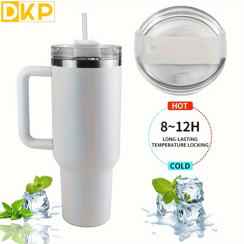 DKP Bottiglia D'acqua Con Capacità Di 40 Once Con Manico E Coperchio A Cannuccia, Bottiglie D'acqua In Acciaio Inossidabile Riutilizzabili E Isolate, Tazza Da Viaggio, Tazza Da Caffè, Tazza Da Auto, Tazza Da Acqua Per Uomini E Donne, Campeggio All'aperto