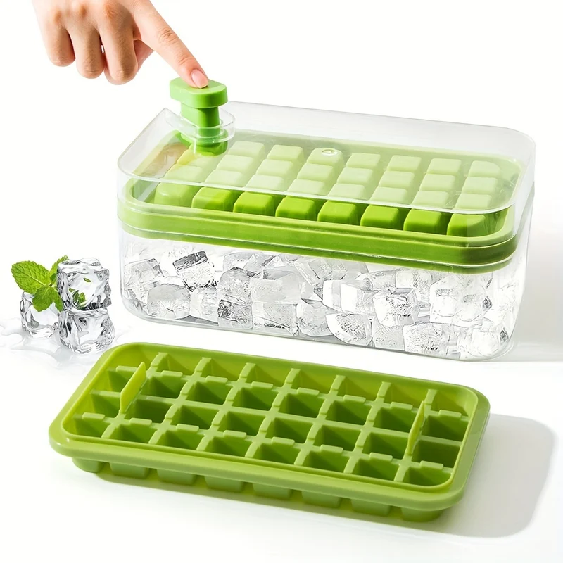 Set di 1 vassoi per cubetti di ghiaccio da 101 oz, vassoio per cubetti di ghiaccio in silicone da 64 pz. con coperchio e contenitore, stampi per cubetti di ghiaccio per congelatore, facile rilascio e risparmio di spazio,