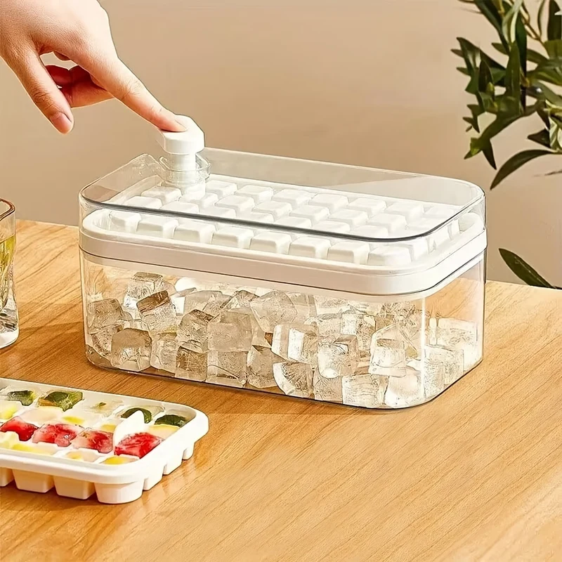 Set di 1 vassoi per cubetti di ghiaccio da 101 oz, vassoio per cubetti di ghiaccio in silicone da 64 pz. con coperchio e contenitore, stampi per cubetti di ghiaccio per congelatore, facile rilascio e risparmio di spazio,