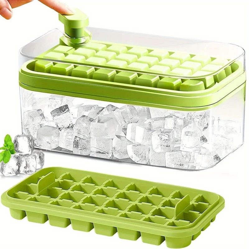 Set di 1 vassoi per cubetti di ghiaccio da 101 oz, vassoio per cubetti di ghiaccio in silicone da 64 pz. con coperchio e contenitore, stampi per cubetti di ghiaccio per congelatore, facile rilascio e risparmio di spazio,
