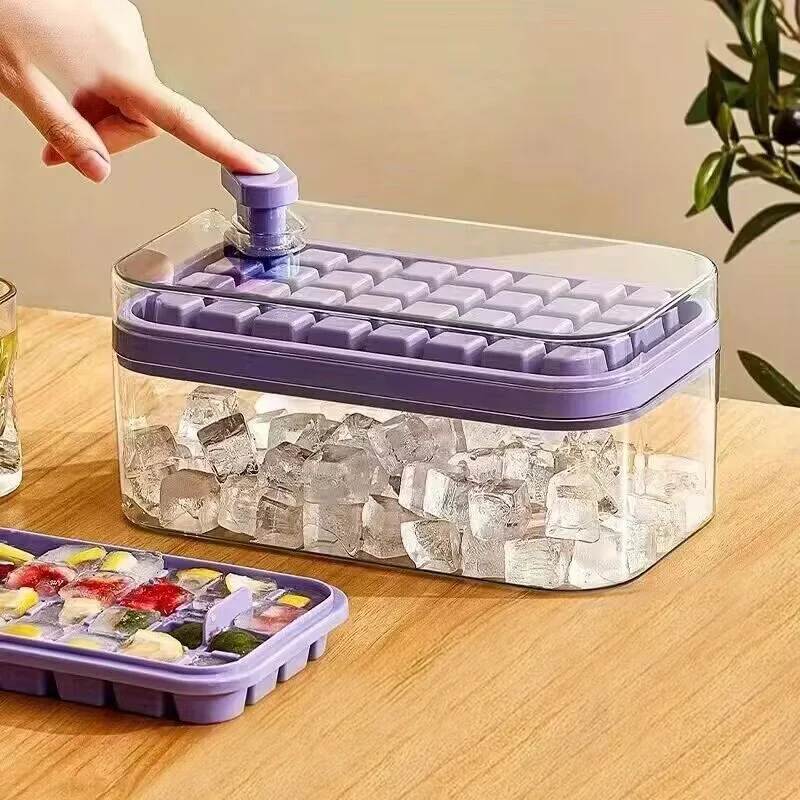 Set di 1 vassoi per cubetti di ghiaccio da 101 oz, vassoio per cubetti di ghiaccio in silicone da 64 pz. con coperchio e contenitore, stampi per cubetti di ghiaccio per congelatore, facile rilascio e risparmio di spazio,