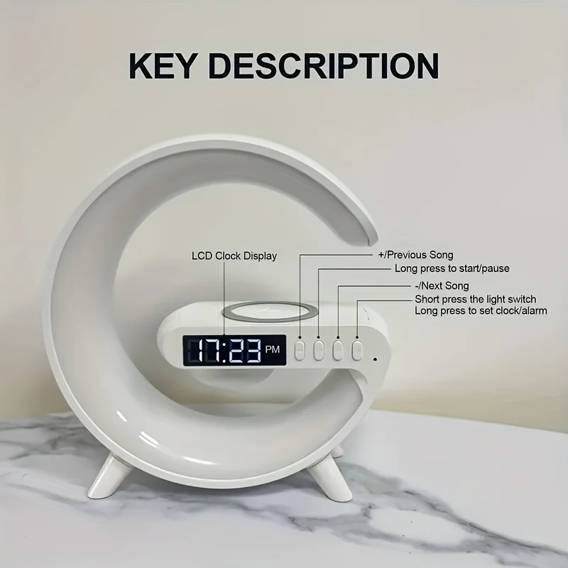 1pc Smart Big G Altoparlante Colorato Luce D'atmosfera, Audiosveglia Caricatore Wireless Per Telefono Cellulare Luce Notturna Ornamento Da Tavolo, Luce Notturna Creativa Altoparlante Desktop