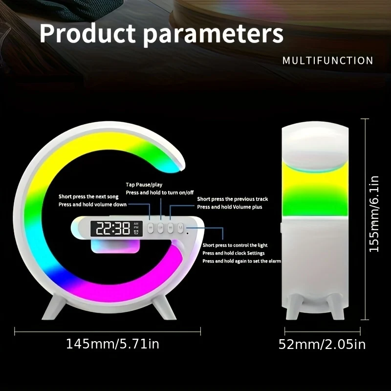 1pc Smart Big G Altoparlante Colorato Luce D'atmosfera, Audiosveglia Caricatore Wireless Per Telefono Cellulare Luce Notturna Ornamento Da Tavolo, Luce Notturna Creativa Altoparlante Desktop