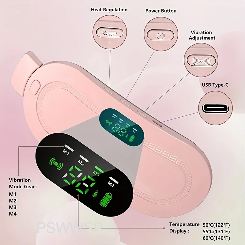 Cuscinetto Riscaldante Wireless Portatile, Cuscinetto Riscaldante Mestruale, Cuscinetto Riscaldante Per La Schiena, Regolazione Della Temperatura A 3 Velocità E Modalità Massaggio A 4 Velocità, Fascia Addominale