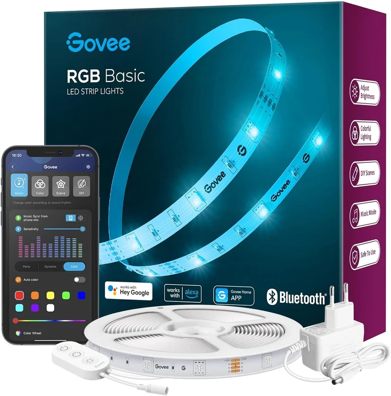 Govee Striscia LED Smart 5m, Strisce LED WiFi RGB Compatibile con Alexa e Google Smart Home, Luci LED Colorati APP Sincronizzazione con La Musica per Decorare La Casa Camera Da Letto Party Bar Gaming