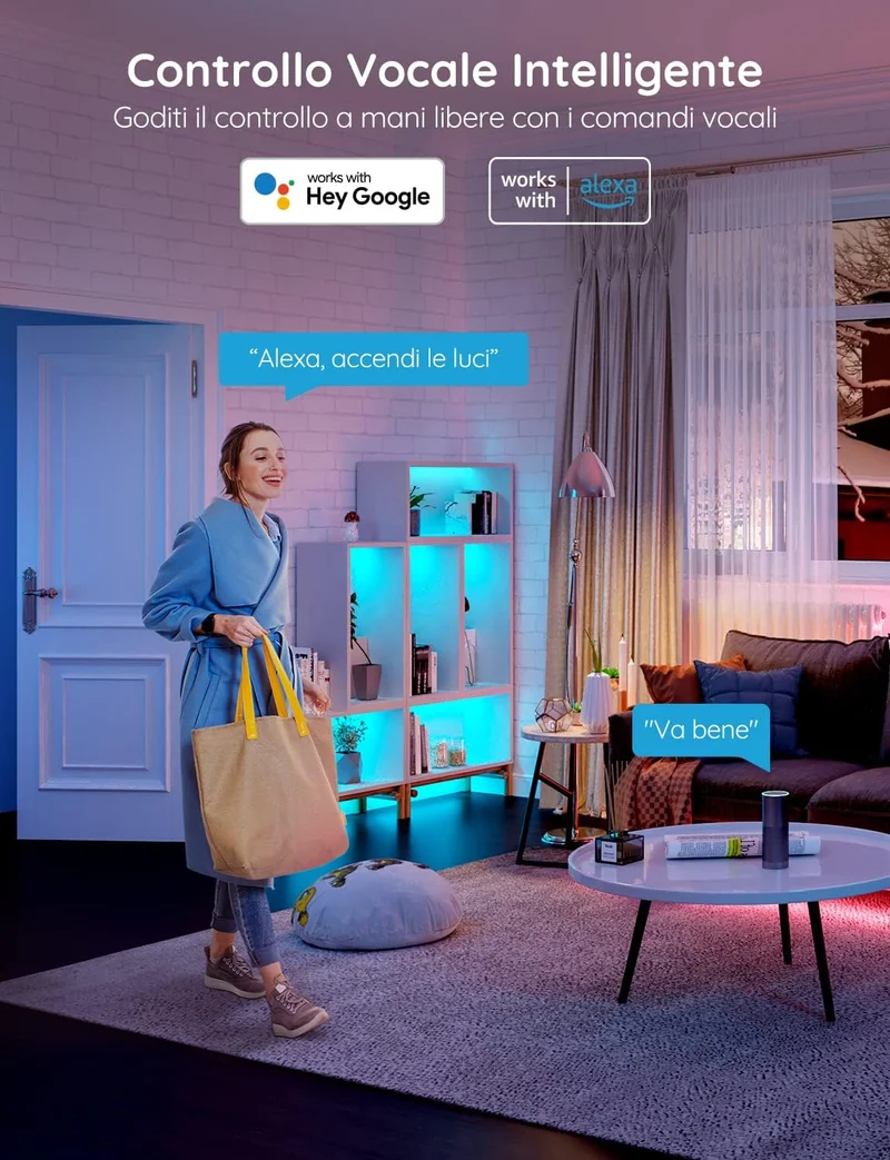 Govee Striscia LED Smart 5m, Strisce LED WiFi RGB Compatibile con Alexa e Google Smart Home, Luci LED Colorati APP Sincronizzazione con La Musica per Decorare La Casa Camera Da Letto Party Bar Gaming