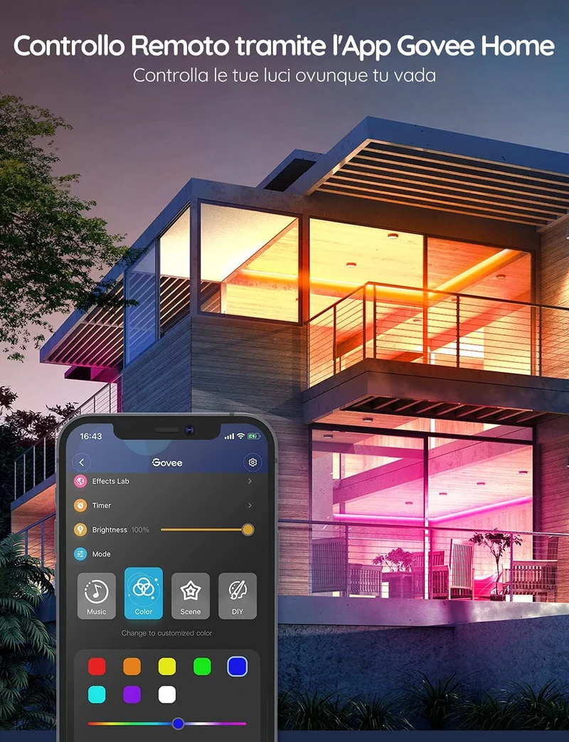 Govee Striscia LED Smart 5m, Strisce LED WiFi RGB Compatibile con Alexa e Google Smart Home, Luci LED Colorati APP Sincronizzazione con La Musica per Decorare La Casa Camera Da Letto Party Bar Gaming