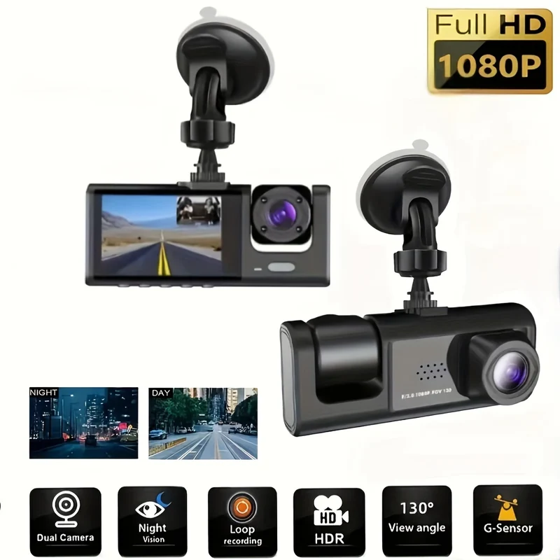 3 Dash Cam A 3 Canali Anteriore E Posteriore, Interno, Visione Notturna IR 1080P, Registrazione In Loop, Telecamera DVR Per Auto Con Schermo IPS Da 2 Pollici. Dashcam A 3 Telecamere Per Auto