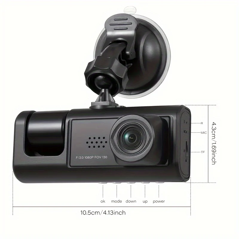 3 Dash Cam A 3 Canali Anteriore E Posteriore, Interno, Visione Notturna IR 1080P, Registrazione In Loop, Telecamera DVR Per Auto Con Schermo IPS Da 2 Pollici. Dashcam A 3 Telecamere Per Auto