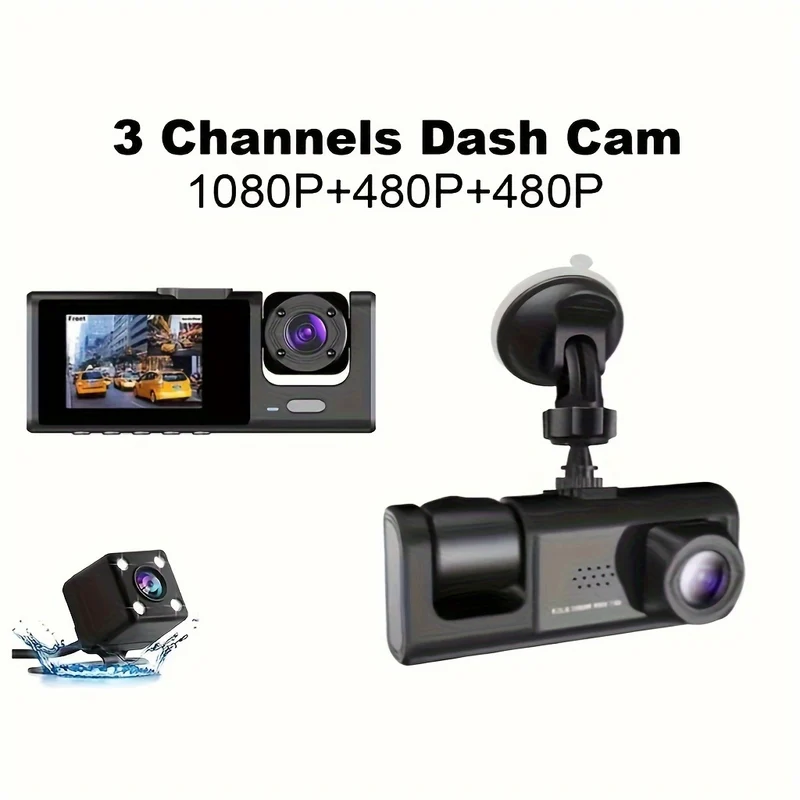 3 Dash Cam A 3 Canali Anteriore E Posteriore, Interno, Visione Notturna IR 1080P, Registrazione In Loop, Telecamera DVR Per Auto Con Schermo IPS Da 2 Pollici. Dashcam A 3 Telecamere Per Auto
