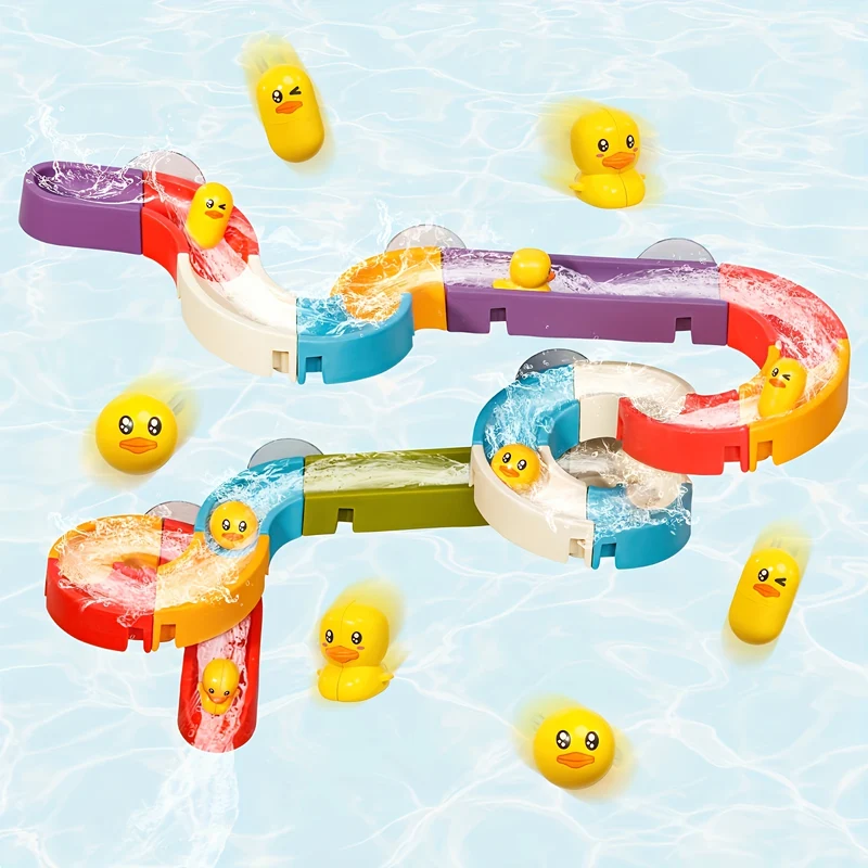 Giochi da bagno con scivolo per papere, set da costruzione per binari da parete per bambini dai 4 agli 8 anni, divertente kit fai-da-te regalo di compleanno per bambini e bambine (34 pezzi) Regali di Natale Halloween Ringraziamento