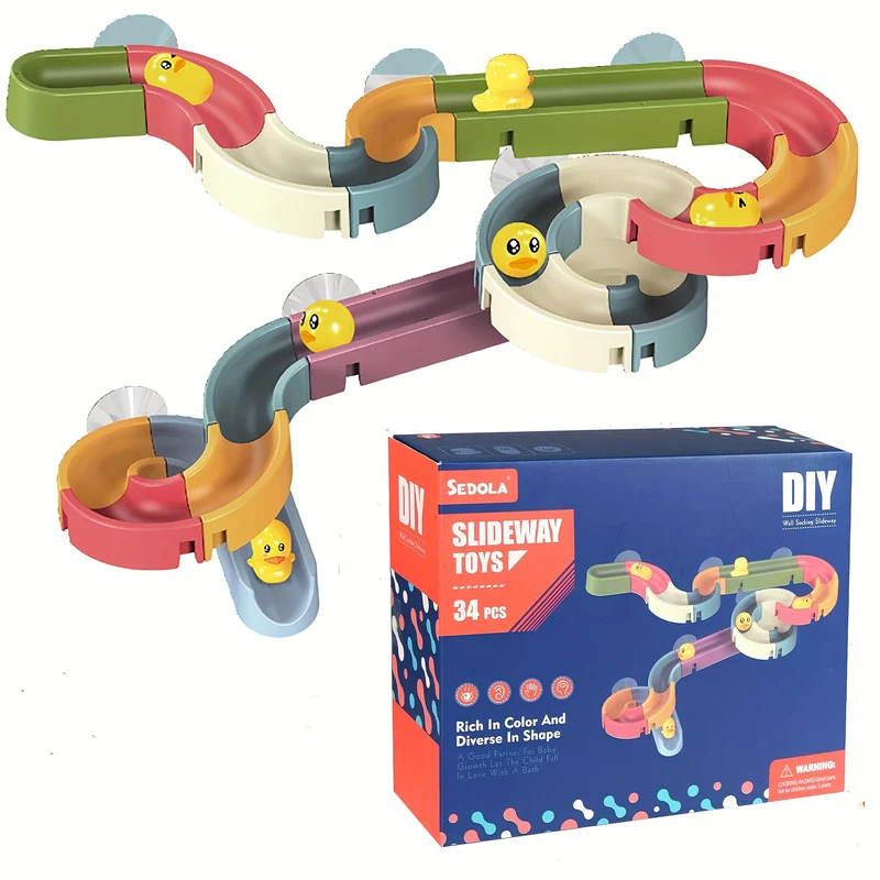 Giochi da bagno con scivolo per papere, set da costruzione per binari da parete per bambini dai 4 agli 8 anni, divertente kit fai-da-te regalo di compleanno per bambini e bambine (34 pezzi) Regali di Natale Halloween Ringraziamento