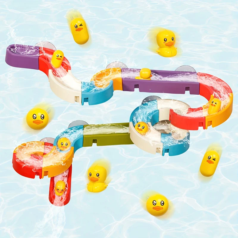 Giochi da bagno con scivolo per papere, set da costruzione per binari da parete per bambini dai 4 agli 8 anni, divertente kit fai-da-te regalo di compleanno per bambini e bambine (34 pezzi) Regali di Natale Halloween Ringraziamento