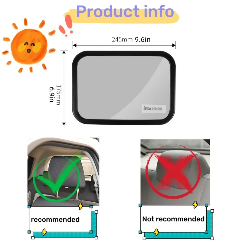 Specchio di sicurezza per seggiolino auto rivolto all'indietro - Ampia visuale cristallina, infrangibile, completamente assemblato, sottoposto a crash test e certificato
