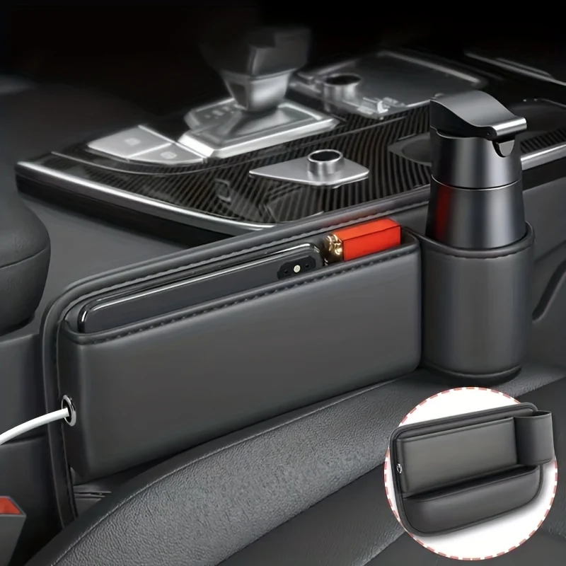 Organizer per seggiolino auto premium Borsa portaoggetti per sedile anteriore in pelle testurizzata con portabicchieri Riempitore per fessure per console centrale automatica, Natale, Halloween, regalo per il giorno del Ringraziamento
