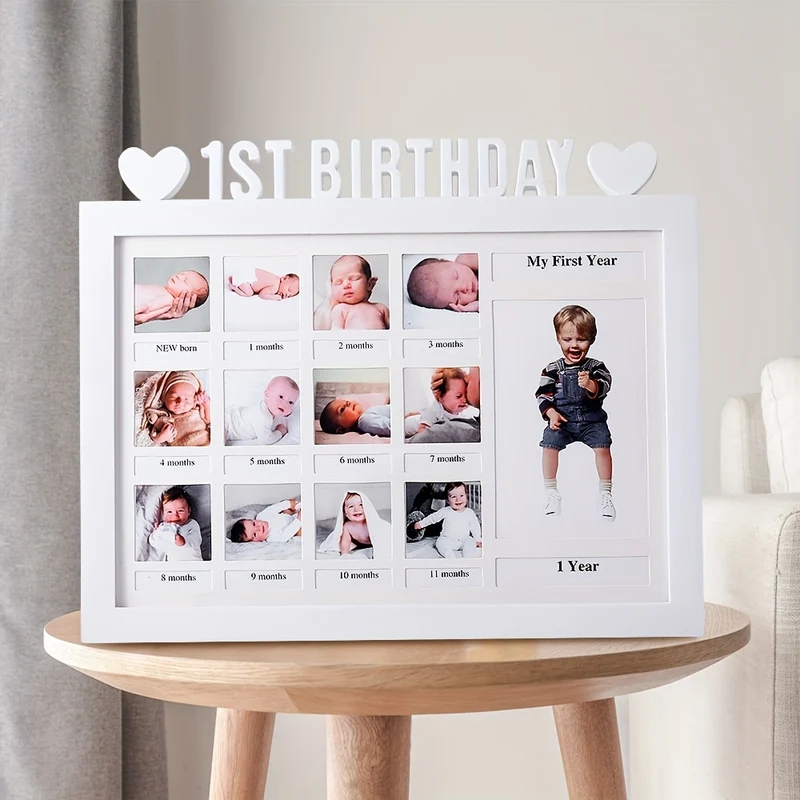 Baby 12 Mesi Crescita Record Cornice Foto, Cornice Cuore Foto, Neonato Crescita Commemorativa Significato Cornice Foto, Baby Keepsake Frame