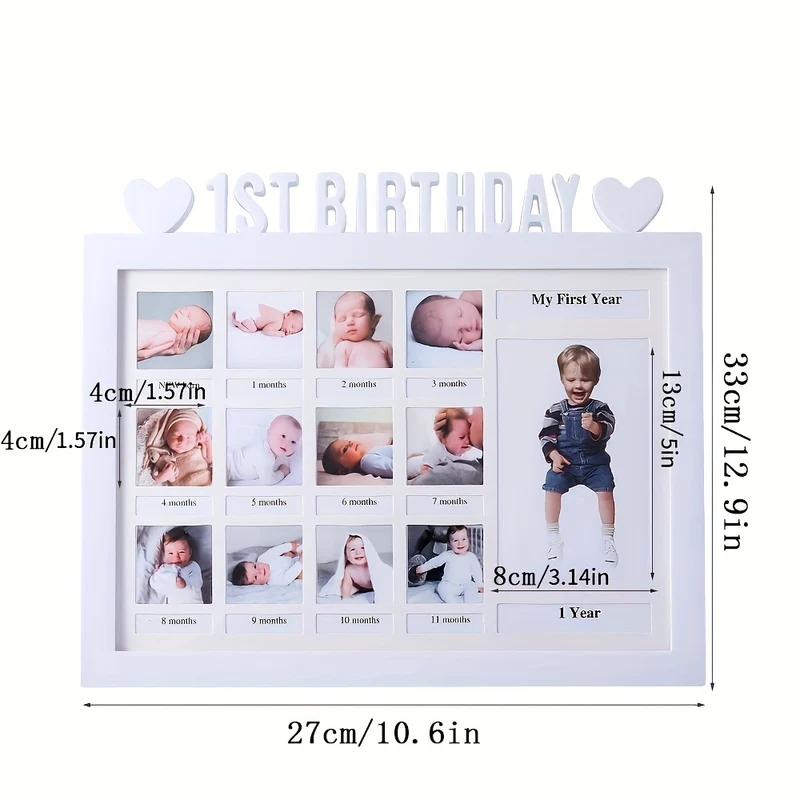 Baby 12 Mesi Crescita Record Cornice Foto, Cornice Cuore Foto, Neonato Crescita Commemorativa Significato Cornice Foto, Baby Keepsake Frame