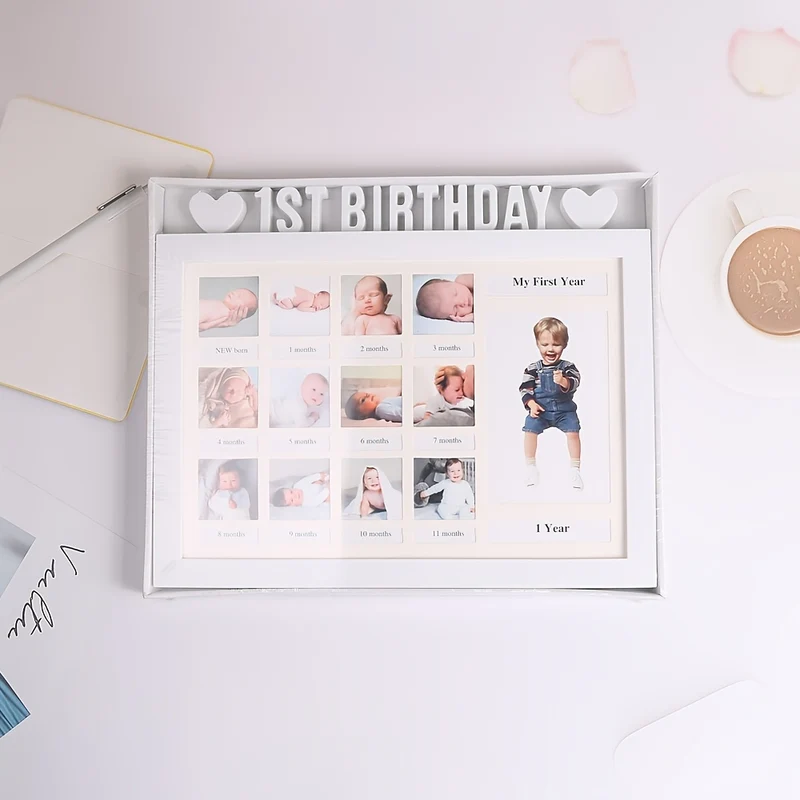 Baby 12 Mesi Crescita Record Cornice Foto, Cornice Cuore Foto, Neonato Crescita Commemorativa Significato Cornice Foto, Baby Keepsake Frame