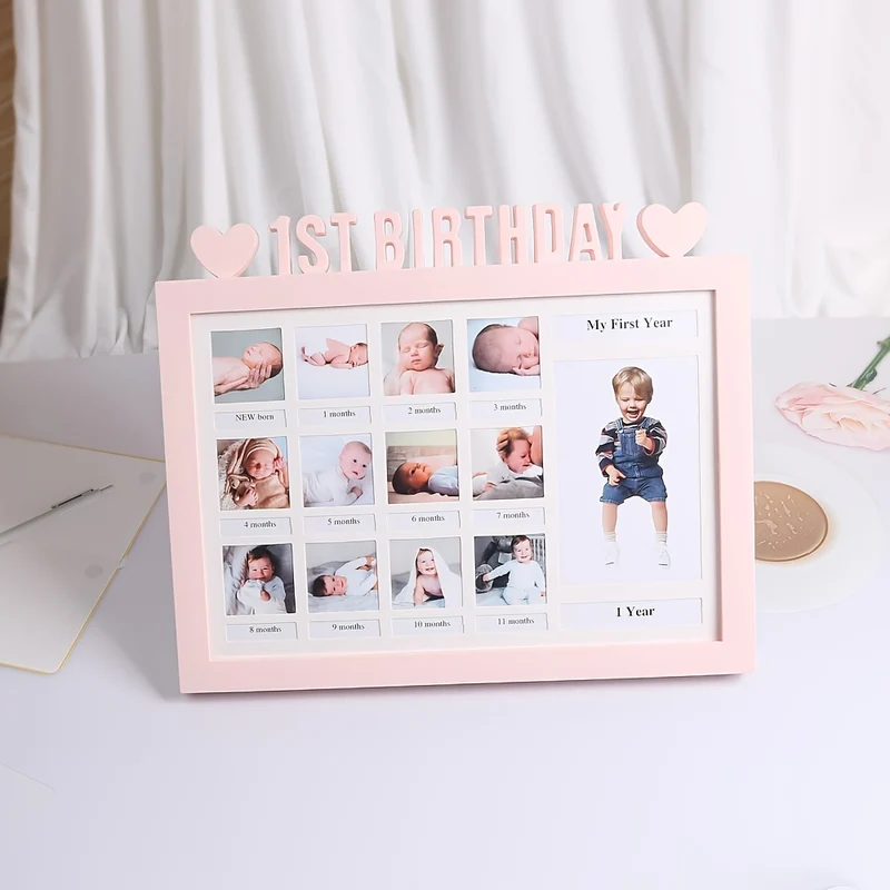 Baby 12 Mesi Crescita Record Cornice Foto, Cornice Cuore Foto, Neonato Crescita Commemorativa Significato Cornice Foto, Baby Keepsake Frame