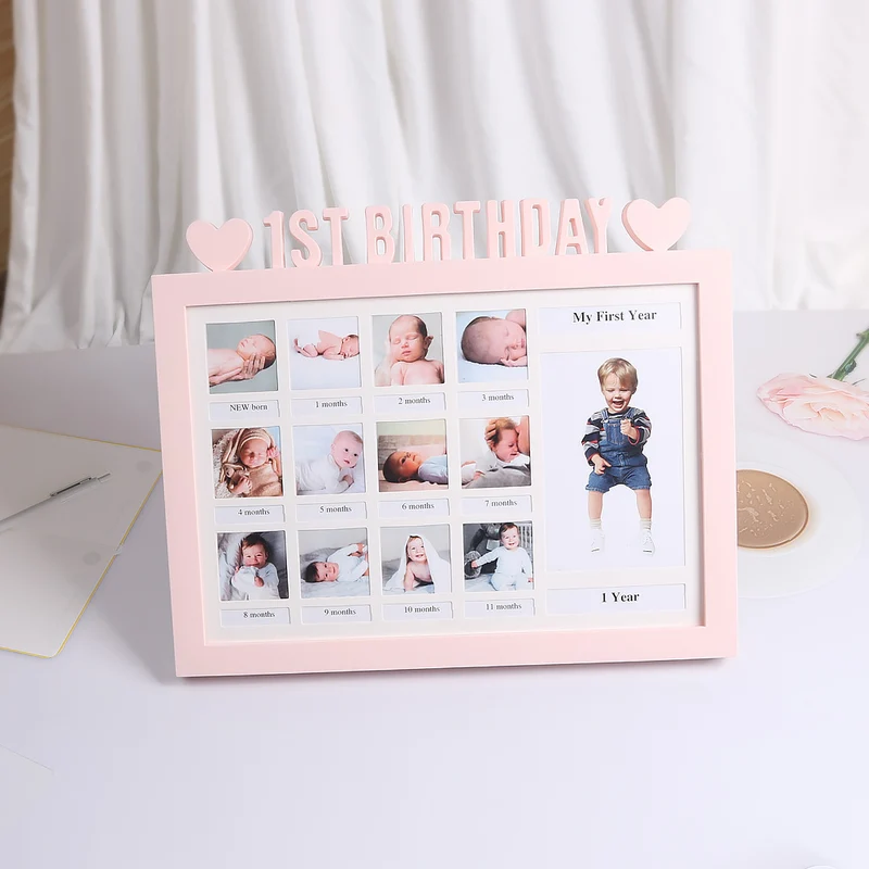 Baby 12 Mesi Crescita Record Cornice Foto, Cornice Cuore Foto, Neonato Crescita Commemorativa Significato Cornice Foto, Baby Keepsake Frame