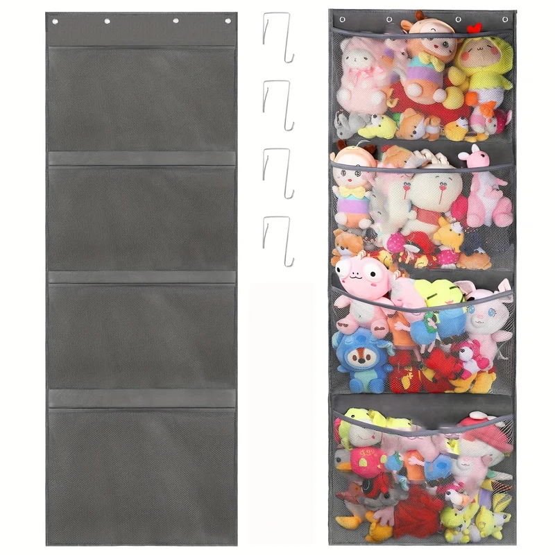 Portaoggetti per animali di peluche sopra la porta, organizer per borse di stoccaggio per animali di peluche da appendere con rete traspirante per l'armadio del soggiorno della camera da letto, Natale, Halloween, regalo del Giorno del Ringraziamento