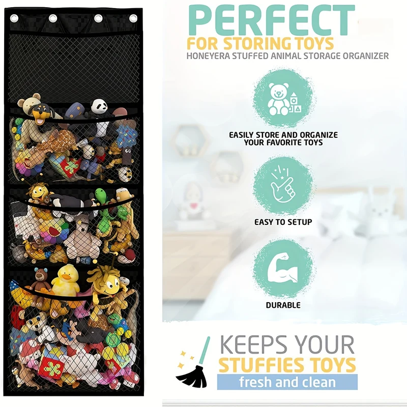 Portaoggetti per animali di peluche sopra la porta, organizer per borse di stoccaggio per animali di peluche da appendere con rete traspirante per l'armadio del soggiorno della camera da letto, Natale, Halloween, regalo del Giorno del Ringraziamento