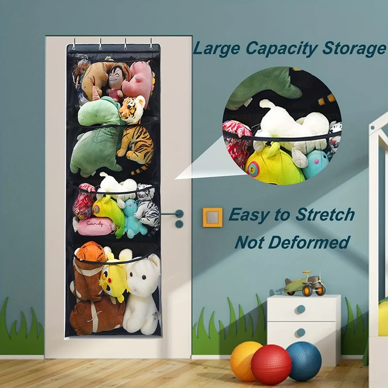 Portaoggetti per animali di peluche sopra la porta, organizer per borse di stoccaggio per animali di peluche da appendere con rete traspirante per l'armadio del soggiorno della camera da letto, Natale, Halloween, regalo del Giorno del Ringraziamento