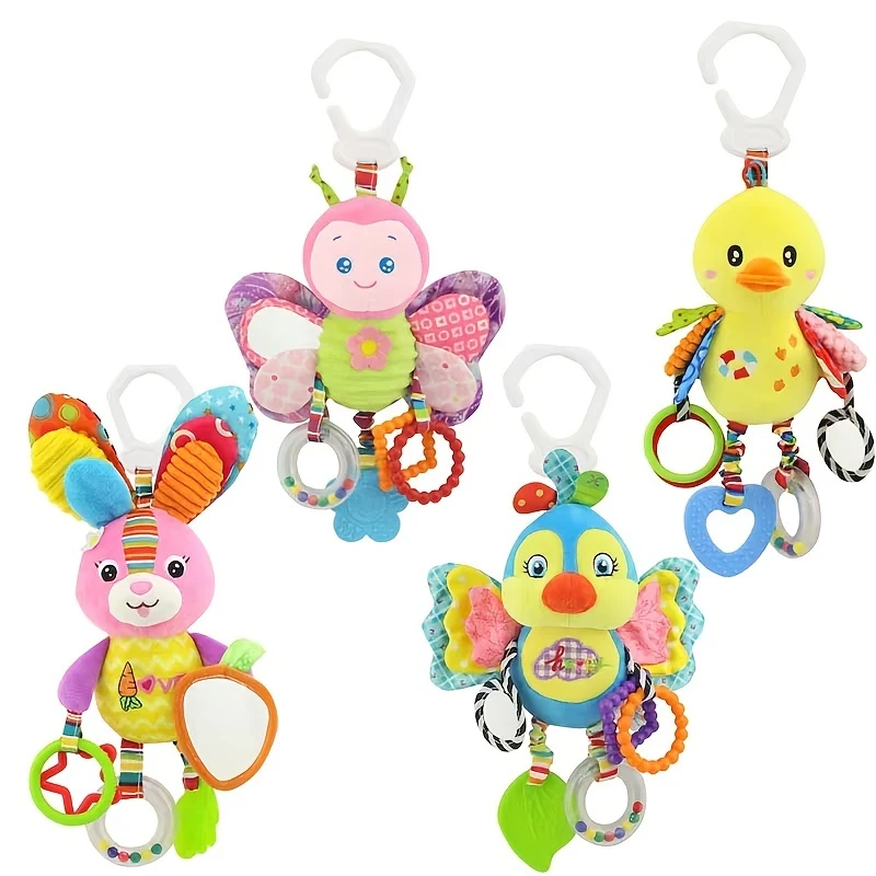 Seggiolino auto e passeggino con clip ricchi di sensi per neonati - Animali morbidi per bambini dei cartoni animati con denti e sonaglio Regali di Natale Halloween Ringraziamento