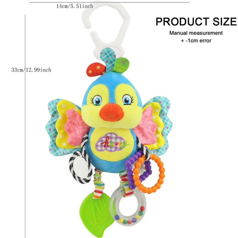 Seggiolino auto e passeggino con clip ricchi di sensi per neonati - Animali morbidi per bambini dei cartoni animati con denti e sonaglio Regali di Natale Halloween Ringraziamento