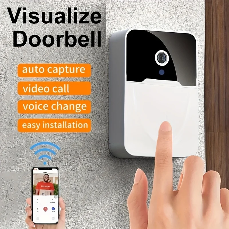1pc Telecamera Per Campanello Wireless Bianco, Interfono Visivo Intelligente HD Con Visione Notturna Wifi Ricaricabile, Chiamata Vocale Bidirezionale Controllo APP