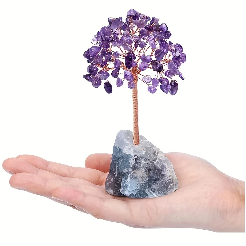 1pc Albero Di Cristallo Di Ametista Naturale, Cristalli Di Guarigione Grezzi Base Di Fluorite Bonsai Albero Dei Soldi Per La Decorazione Della Tavola Del Ministero Degli Interni Ricchezza E Fortuna
