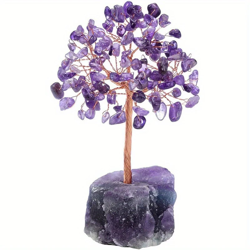 1pc Albero Di Cristallo Di Ametista Naturale, Cristalli Di Guarigione Grezzi Base Di Fluorite Bonsai Albero Dei Soldi Per La Decorazione Della Tavola Del Ministero Degli Interni Ricchezza E Fortuna