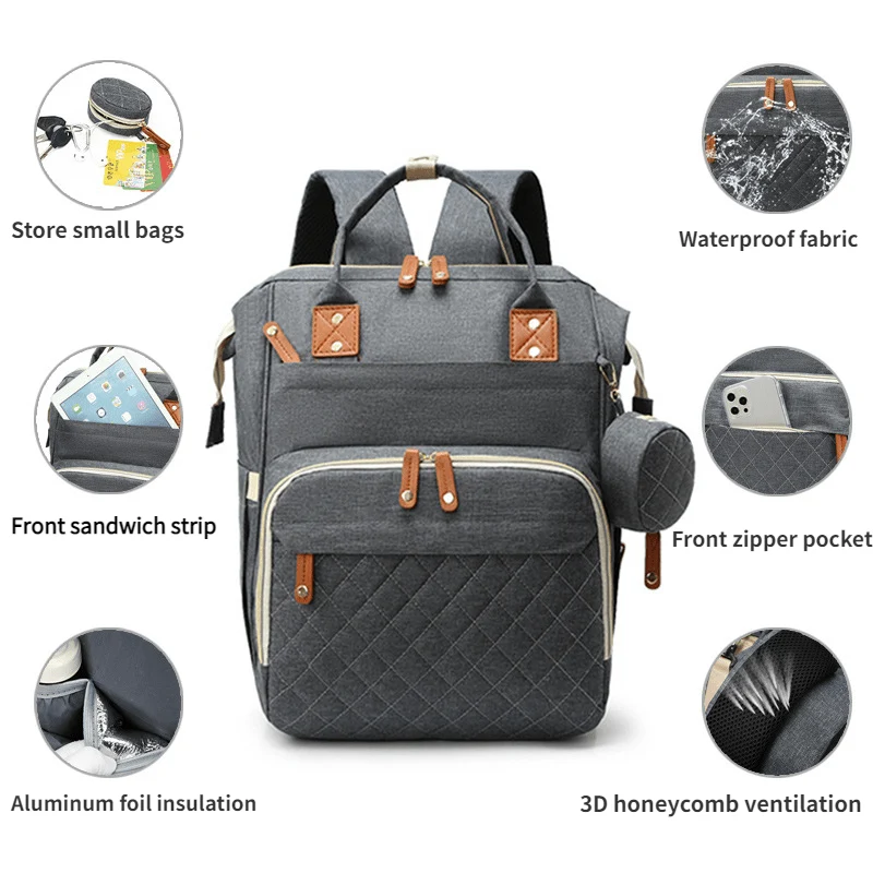Borsa per mamma di grande capacità Zaino portaoggetti portatile multifunzionale per mamma e bambino Bottiglia di latte Pannolini Multi scomparto Borsa per mamma e bambino Natale, Halloween, Regalo del Giorno del Ringraziamento
