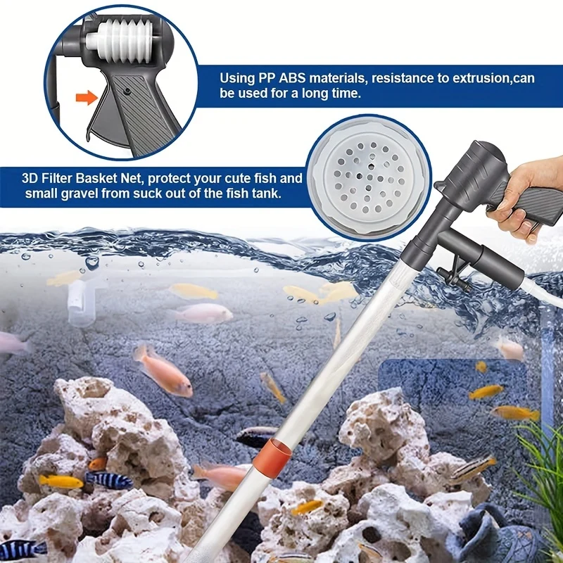 1pc Strumenti Per La Pulizia Dell'acquario, Aspirapolvere Per Ghiaia Per Acquario, Aspirapolvere Per Acquario Con Pulsante Di Pressione Dell'aria, Sifone Per Acquario Per Cambio Dell'acqua, Regolatore Del Flusso D'acqua Regolabile