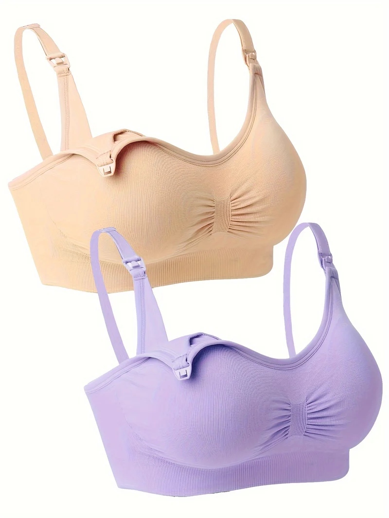 2 Pezzi Plus Size Lingerie Per L'alimentazione Senza Anello In Acciaio, Reggiseni Per Allattamento Oversize Con Fibbia Frontale Aperta, Biancheria Intima Per Maternità Senza Senso Di Schiavitù