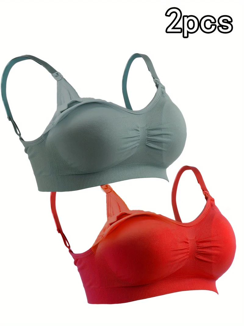 2 Pezzi Plus Size Lingerie Per L'alimentazione Senza Anello In Acciaio, Reggiseni Per Allattamento Oversize Con Fibbia Frontale Aperta, Biancheria Intima Per Maternità Senza Senso Di Schiavitù