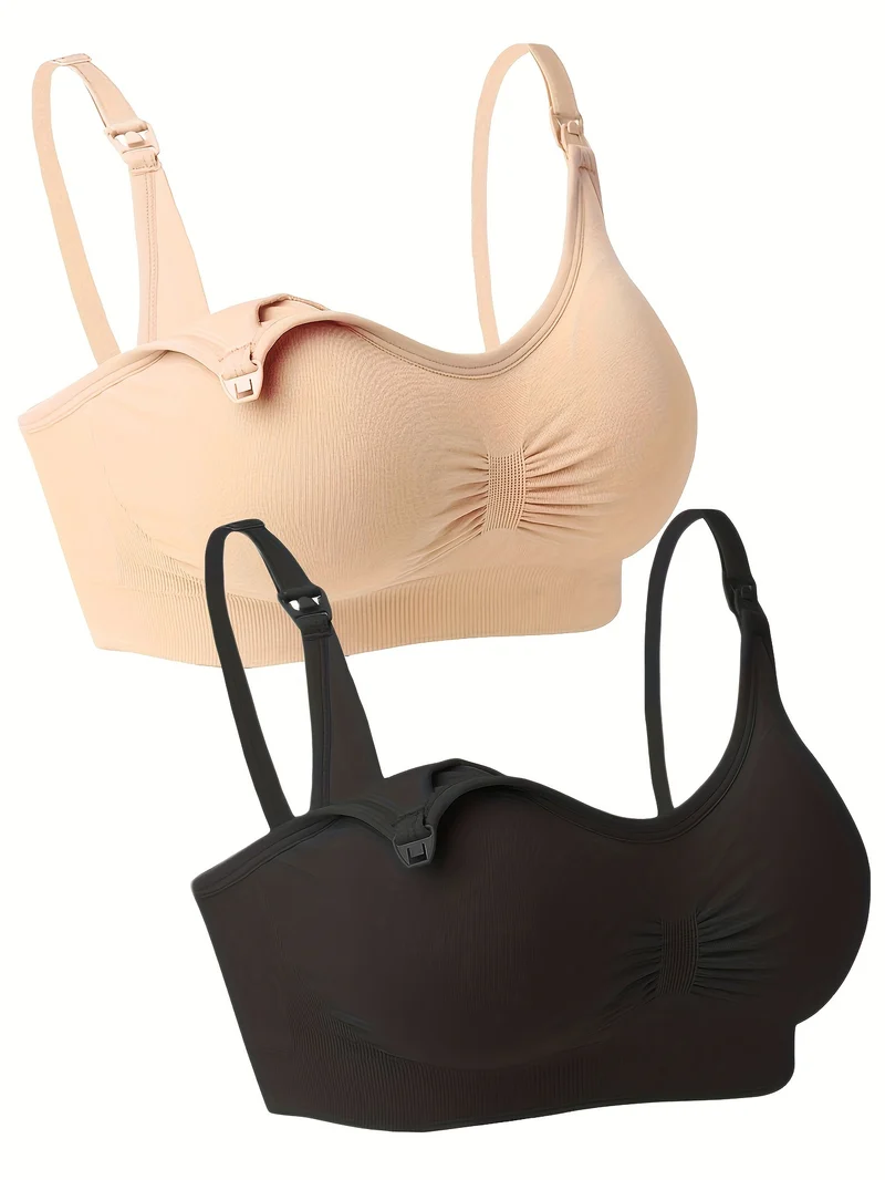 2 Pezzi Plus Size Lingerie Per L'alimentazione Senza Anello In Acciaio, Reggiseni Per Allattamento Oversize Con Fibbia Frontale Aperta, Biancheria Intima Per Maternità Senza Senso Di Schiavitù