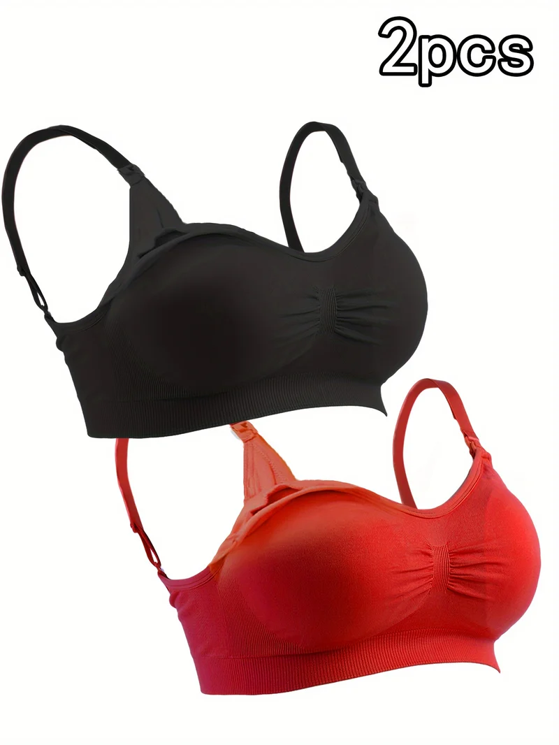 2 Pezzi Plus Size Lingerie Per L'alimentazione Senza Anello In Acciaio, Reggiseni Per Allattamento Oversize Con Fibbia Frontale Aperta, Biancheria Intima Per Maternità Senza Senso Di Schiavitù