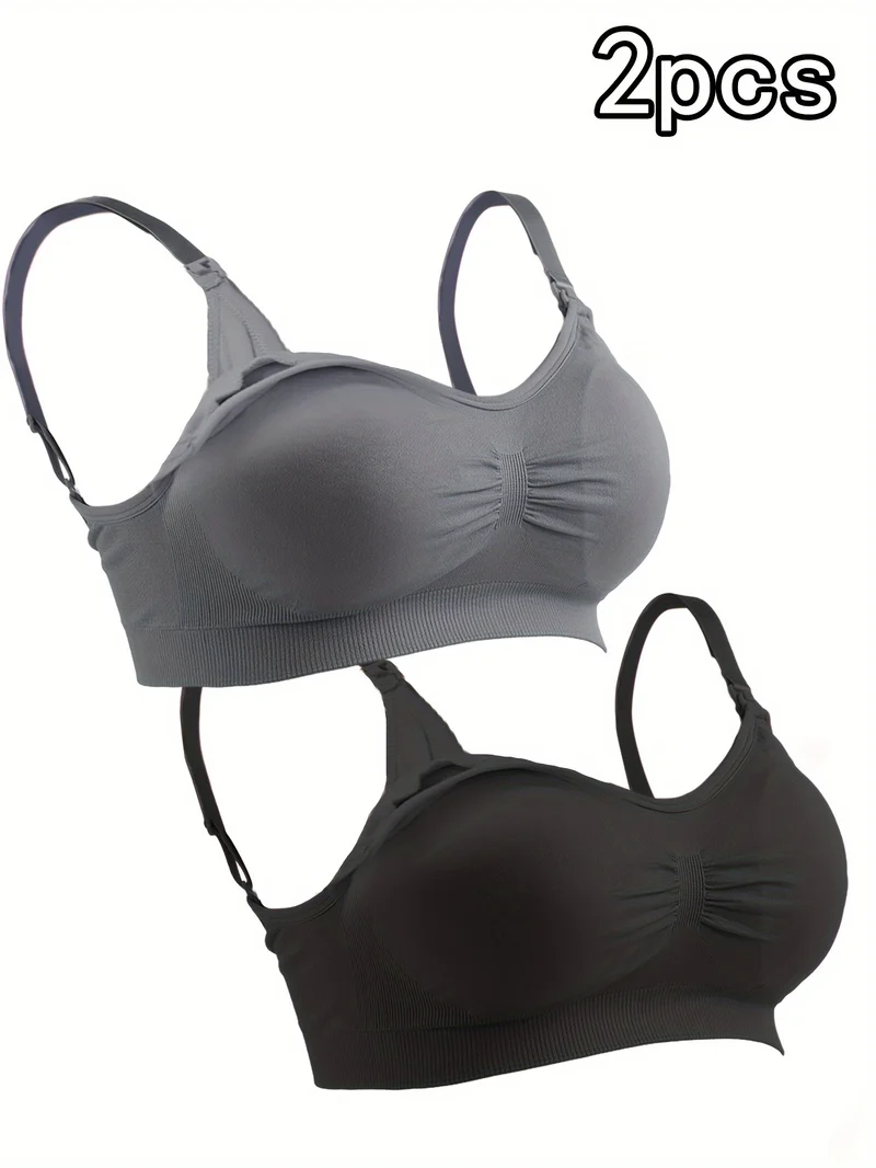 2 Pezzi Plus Size Lingerie Per L'alimentazione Senza Anello In Acciaio, Reggiseni Per Allattamento Oversize Con Fibbia Frontale Aperta, Biancheria Intima Per Maternità Senza Senso Di Schiavitù