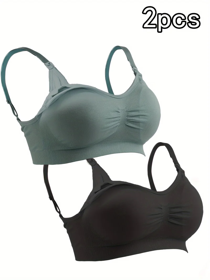 2 Pezzi Plus Size Lingerie Per L'alimentazione Senza Anello In Acciaio, Reggiseni Per Allattamento Oversize Con Fibbia Frontale Aperta, Biancheria Intima Per Maternità Senza Senso Di Schiavitù