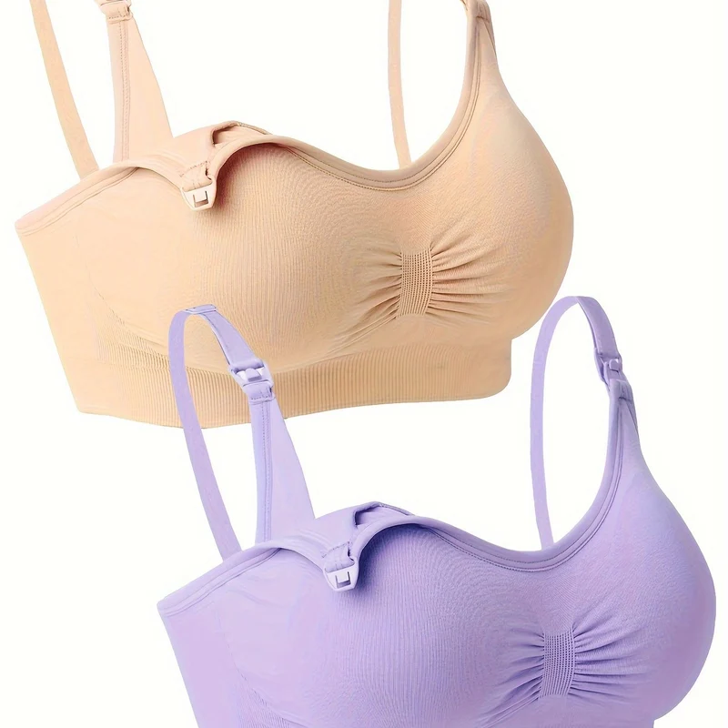 2 Pezzi Plus Size Lingerie Per L'alimentazione Senza Anello In Acciaio, Reggiseni Per Allattamento Oversize Con Fibbia Frontale Aperta, Biancheria Intima Per Maternità Senza Senso Di Schiavitù