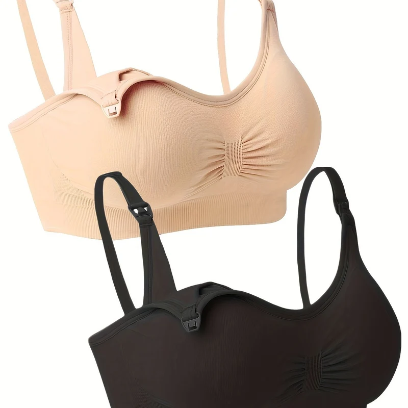 2 Pezzi Plus Size Lingerie Per L'alimentazione Senza Anello In Acciaio, Reggiseni Per Allattamento Oversize Con Fibbia Frontale Aperta, Biancheria Intima Per Maternità Senza Senso Di Schiavitù