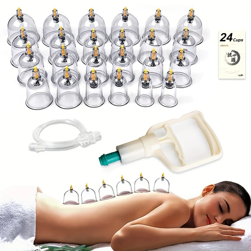 12/24 Pezzi, Set Per Coppettazione, Set Per Coppettazione Hijama Con Pompa, Ventose Per Vuoto Per Corpo Relex, Kit Di Coppettazione Per Massaggio, Terapia Fisica Per Coppettazione Dei Punti Di Agopuntura Cinese
